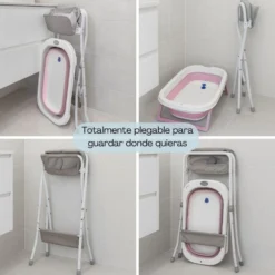 Bañera Plegable Para Bebé Con Soporte De Patas Antideslizantes Rosa Bathby