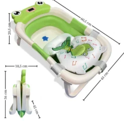 Bañera Plegable Para Bebés, Cojín Rana, Termómetro, Patas Antideslizantes, Verde Rana Bathby