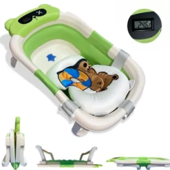 Bañera Plegable Para Bebés, Cojín Oso, Termómetro, Patas Antideslizantes (verde Oso) Bathby