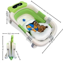 Bañera Plegable Para Bebés, Cojín Oso, Termómetro, Patas Antideslizantes (verde Oso) Bathby