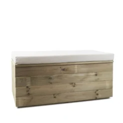 Baúl De Madera Tanoa Con Cojín Tratado Vidahuerto 100x50x40 Cm.