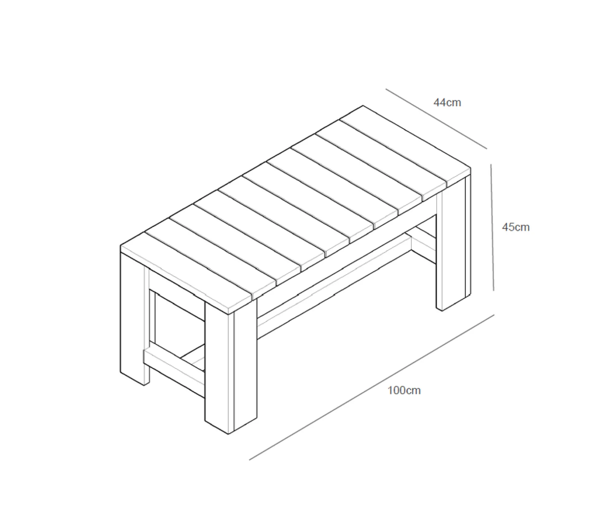 Banco De Madera 100x44x45 Cm Hortalia