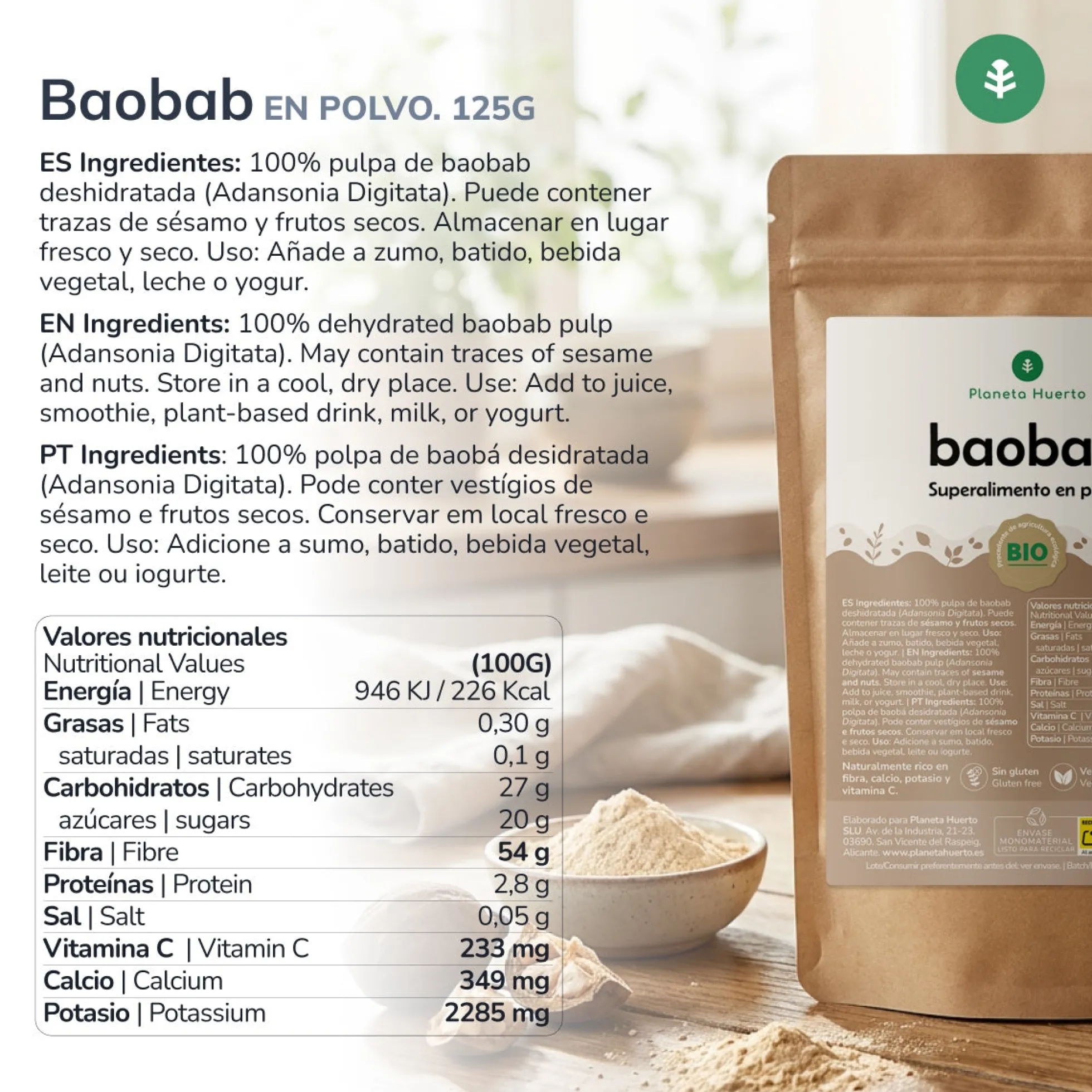 Baobab en polvo Eco Planeta Huerto 125 gr