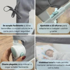 Barandilla De Cama Infantil 150 Cm – Altura Ajustable, Sistema Abatible, Malla Transpirable, Seguridad Anticaídas Bathby