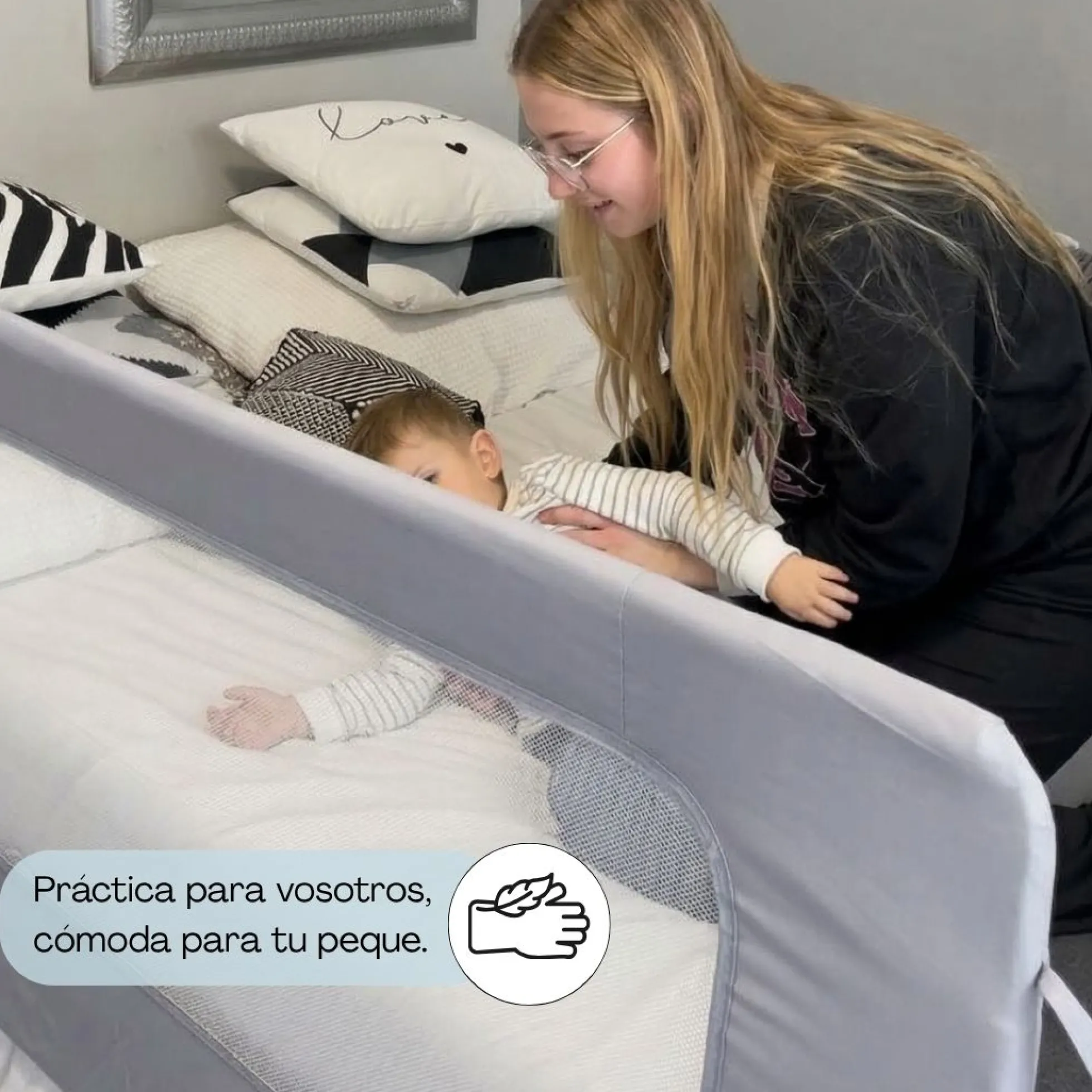 Barandilla De Cama Infantil 150 Cm – Altura Ajustable, Sistema Abatible, Malla Transpirable, Seguridad Anticaídas Bathby