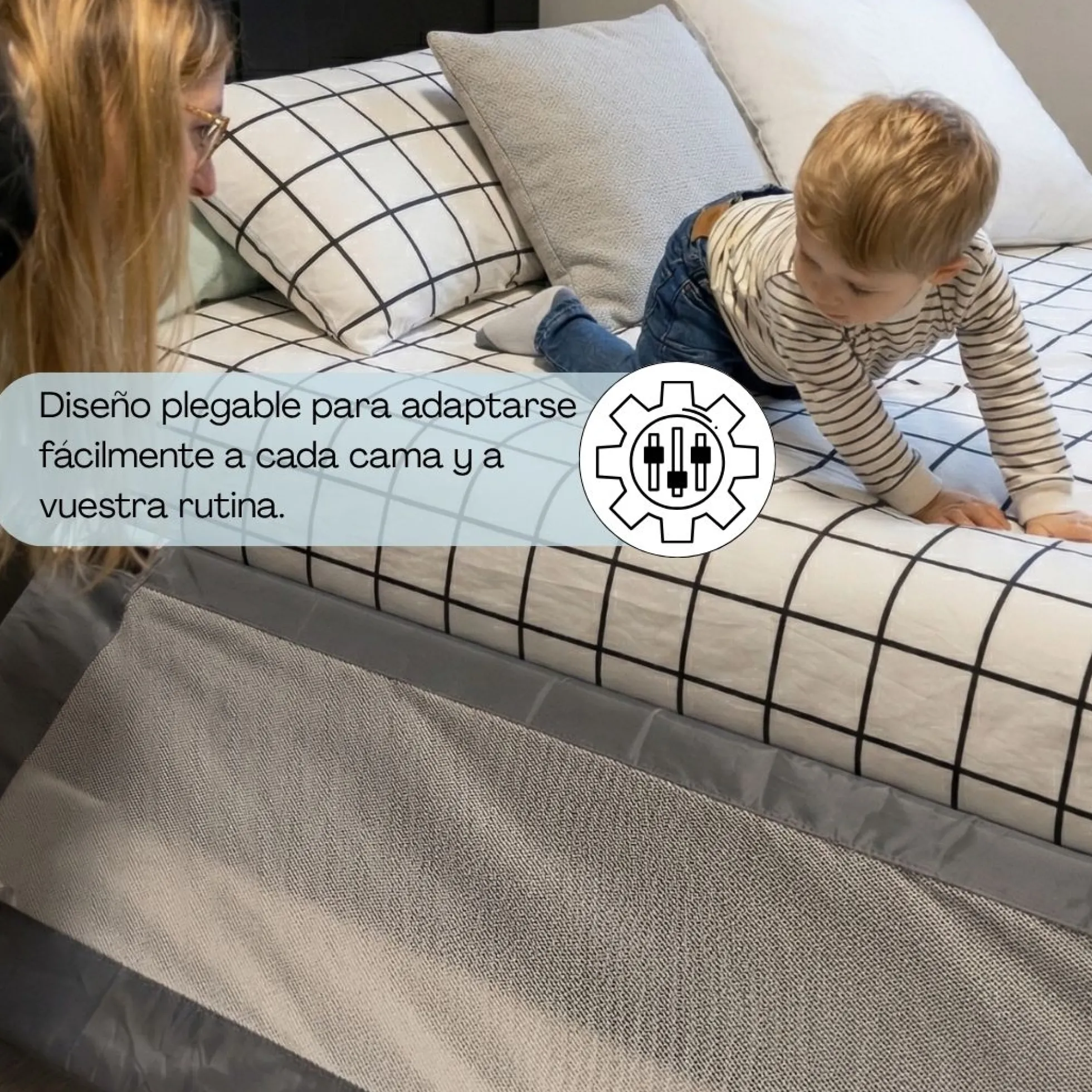 Barandilla De Cama Infantil 110 Cm – Altura Ajustable, Sistema Abatible, Malla Transpirable, Seguridad Anticaídas Bathby