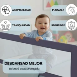 Barandilla De Cama Infantil 110 Cm – Altura Ajustable, Sistema Abatible, Malla Transpirable, Seguridad Anticaídas Bathby