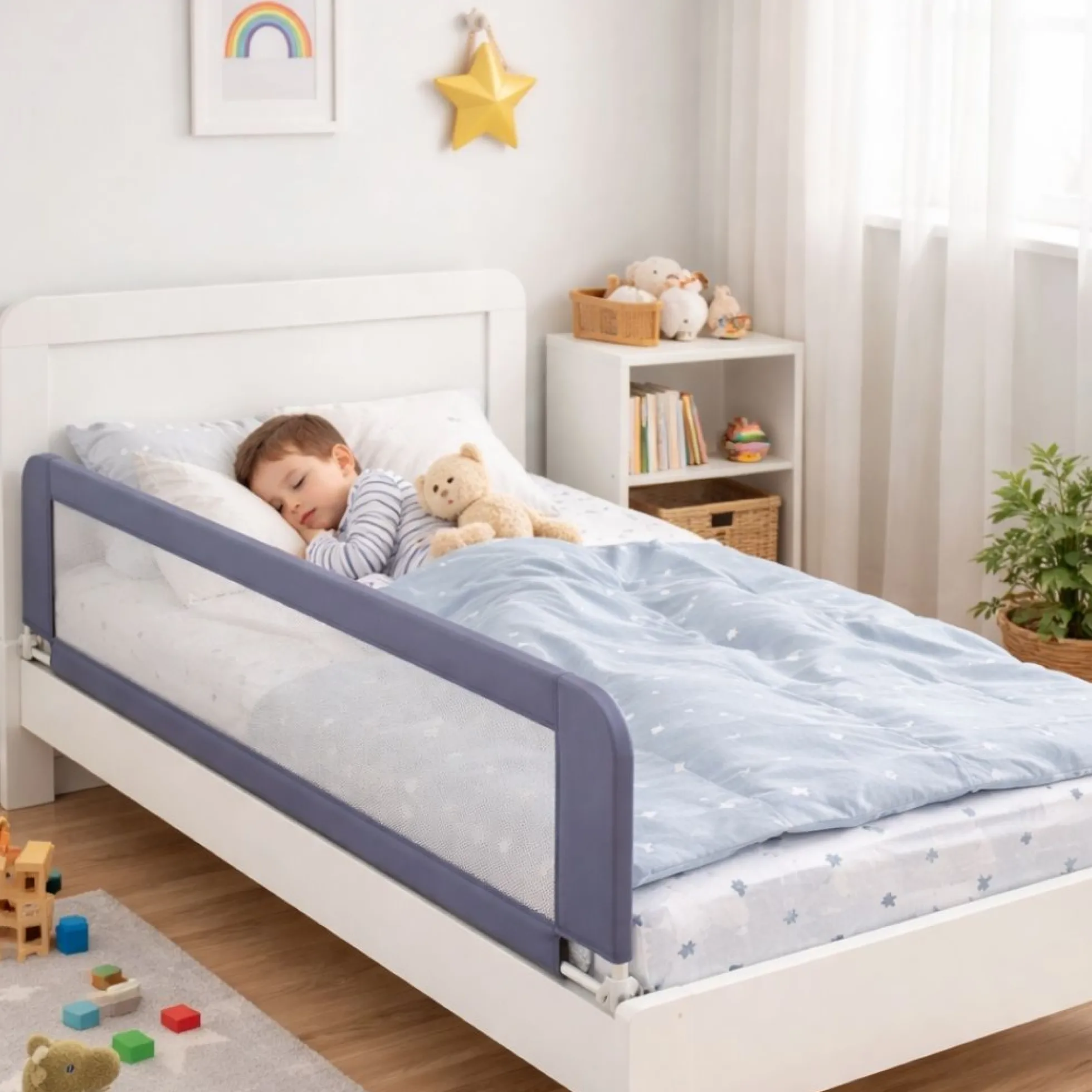Barandilla De Cama Infantil 90 Cm – Altura Ajustable, Sistema Abatible, Malla Transpirable, Seguridad Anticaídas Bathby