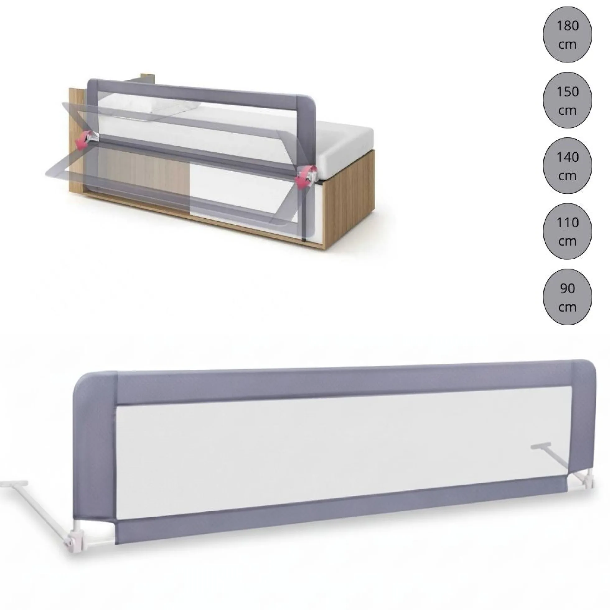 Barandilla De Cama Infantil 90 Cm – Altura Ajustable, Sistema Abatible, Malla Transpirable, Seguridad Anticaídas Bathby