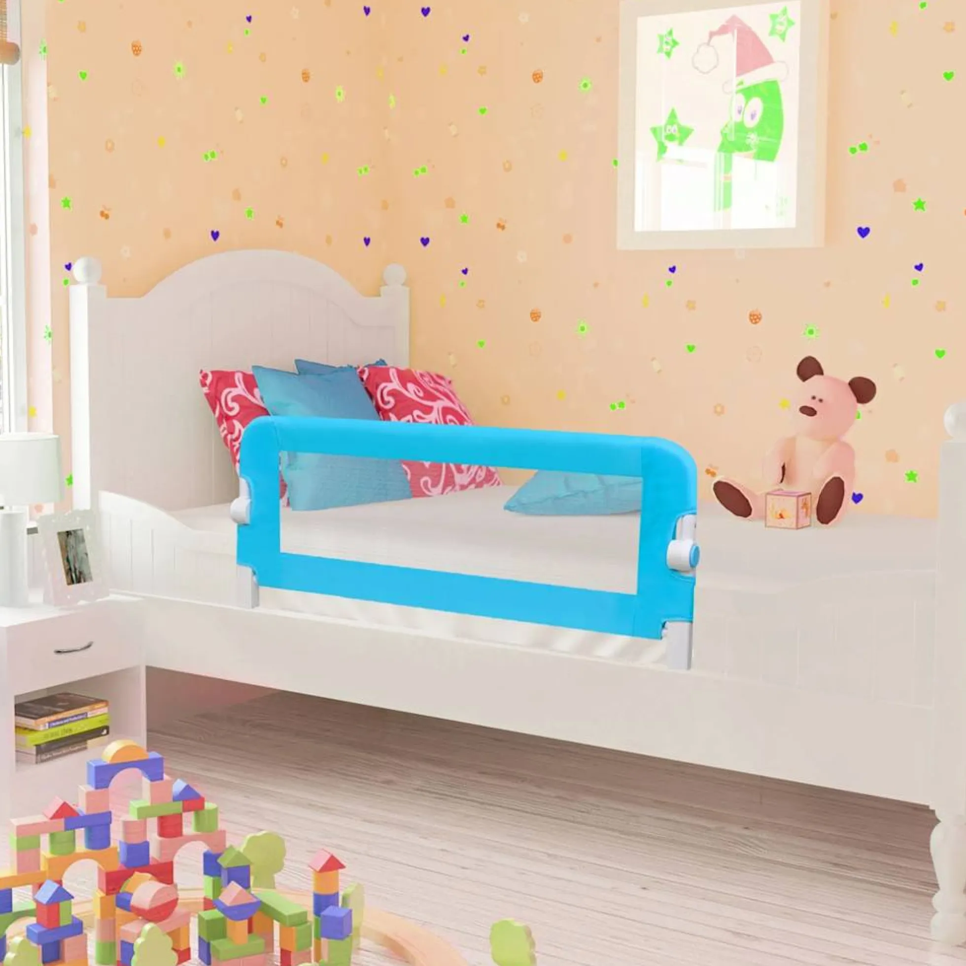 Barandilla De Seguridad Cama De Niño 2 Uds Azul 102x42 Cm