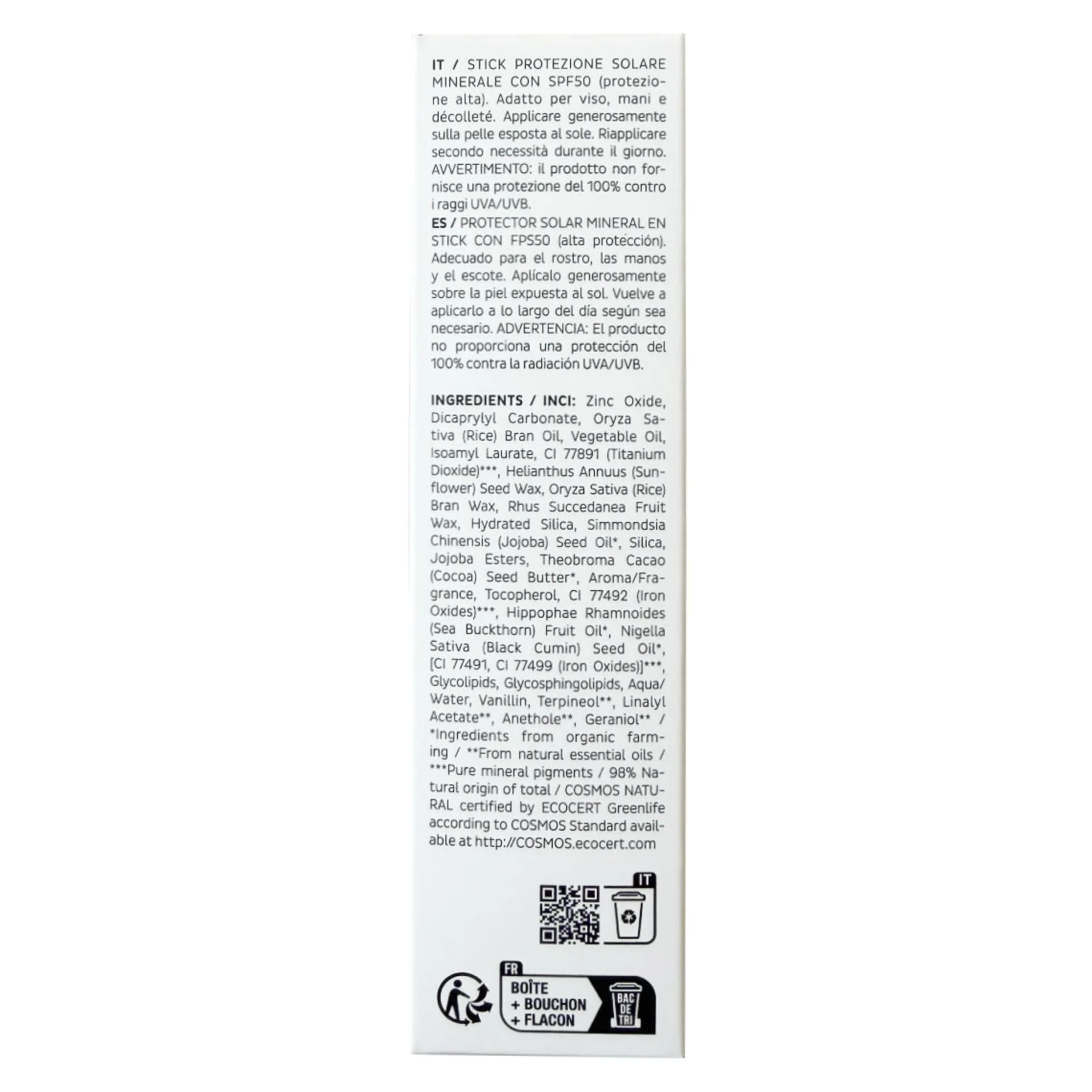 Barra solar mineral con factor de protección solar FPS 50, 12 g