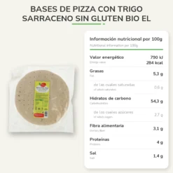 Bases de Pizza con Trigo Sarraceno sin gluten bio El Granero, 2 uds de 250 g
