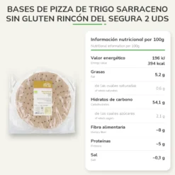 Bases de Pizza de Trigo Sarraceno sin gluten Rincón del Segura 2 uds de 250 g cada una