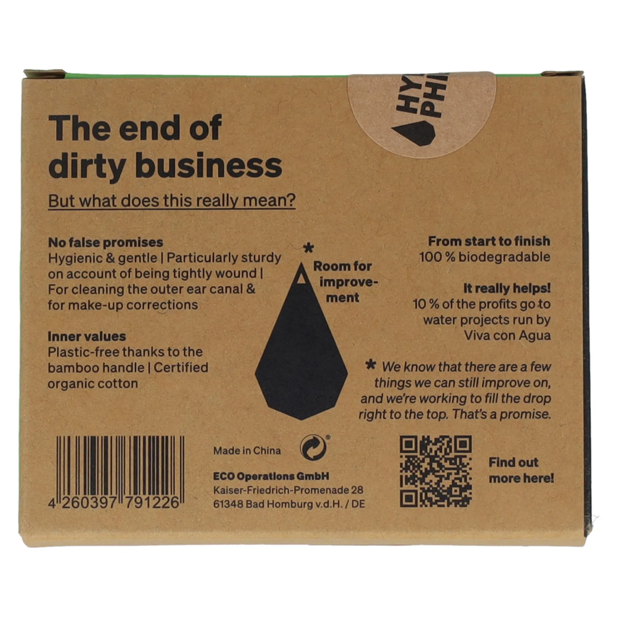 Bastoncillos para oido de Bambú y Algodón Ecológico Hydrophil, 100 ud