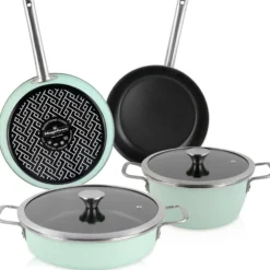 Batería Cocina Inducción 6 Piezas, Antiadherente Libre Pfoa Exterior Verde Menta Retro Vintage Magefesa Nordic, Verde