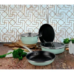 Batería Cocina Inducción 6 Piezas, Antiadherente Libre Pfoa Exterior Verde Menta Retro Vintage Magefesa Nordic, Verde