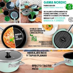 Batería Cocina Inducción 6 Piezas, Antiadherente Libre Pfoa Exterior Verde Menta Retro Vintage Magefesa Nordic, Verde