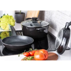 Batería Cocina Inducción 4 Piezas, Antiadherente Sin Pfoa, Aluminio Forjado, Cazuela Sartenes Fagor Vivant 424 Negro