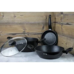 Batería Cocina Inducción 4 Piezas, Antiadherente Sin Pfoa, Aluminio Forjado, Cazuela Sartenes Fagor Vivant 424 Negro