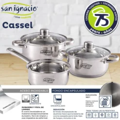 Bateria 5pcs Acero Inoxidable: Cazo Ø16x7,5 Cacerolas De Ø18x8,5 Y Ø20x9,5 Cms., Inducción, Colección Cassel