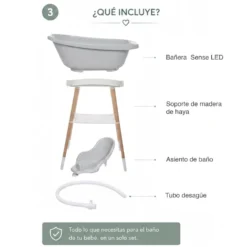 Bebe-jou Set Sense Bañera Led Gris + Soporte Sense + Hamaca Baño + Tubo Desagüe