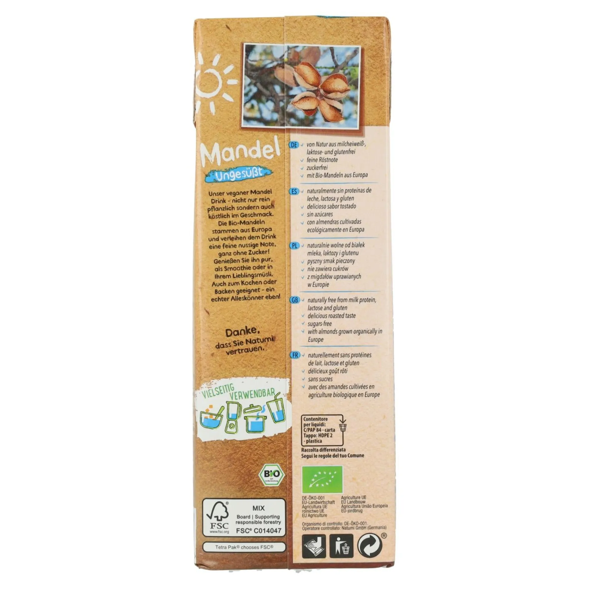 Bebida Almendras sin azúcar Bio Natumi 1 L