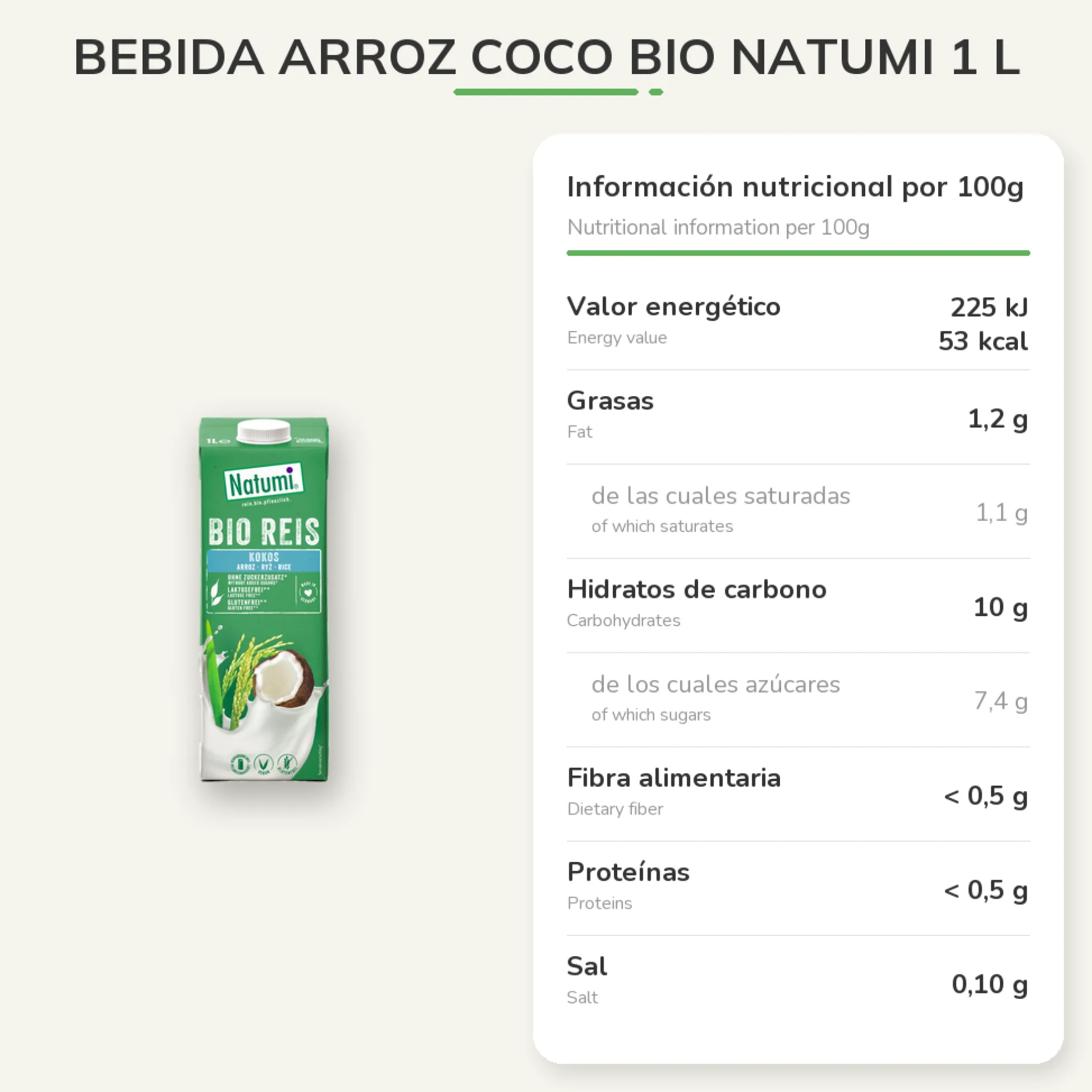 Bebida Arroz Coco Bio Natumi 1 L