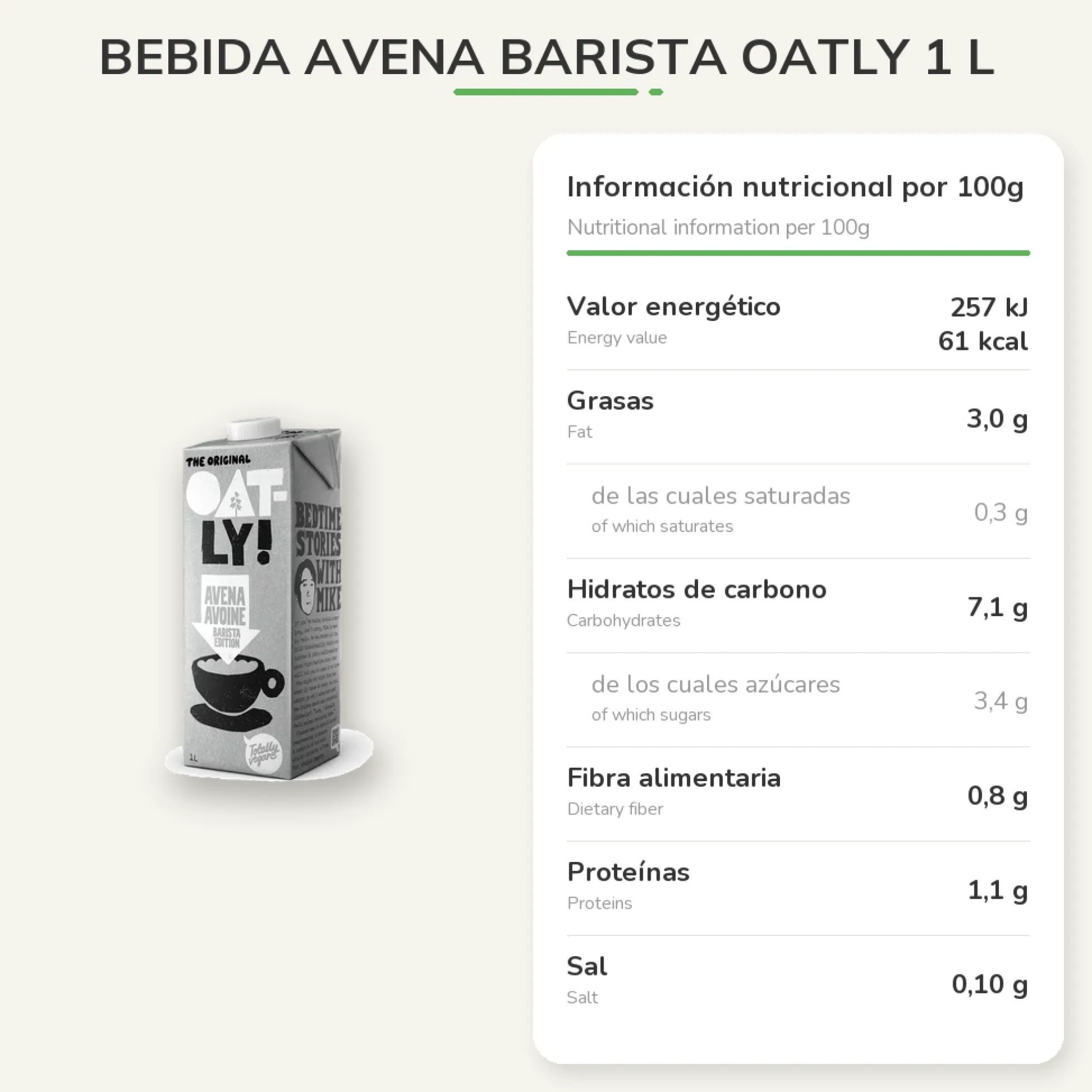 Bebida Avena Barista Oatly 1 L