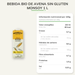 Bebida BIO de avena sin gluten Monsoy 1 L