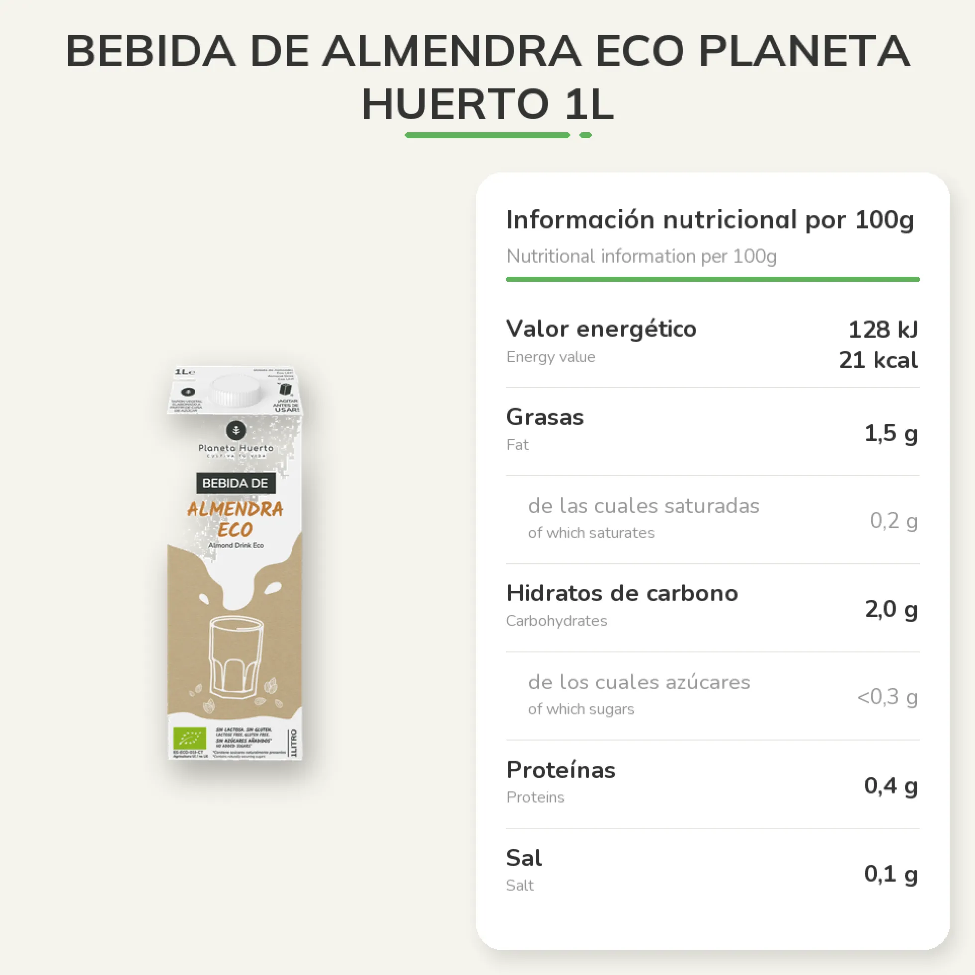 Bebida de Almendra Eco Planeta Huerto 1L