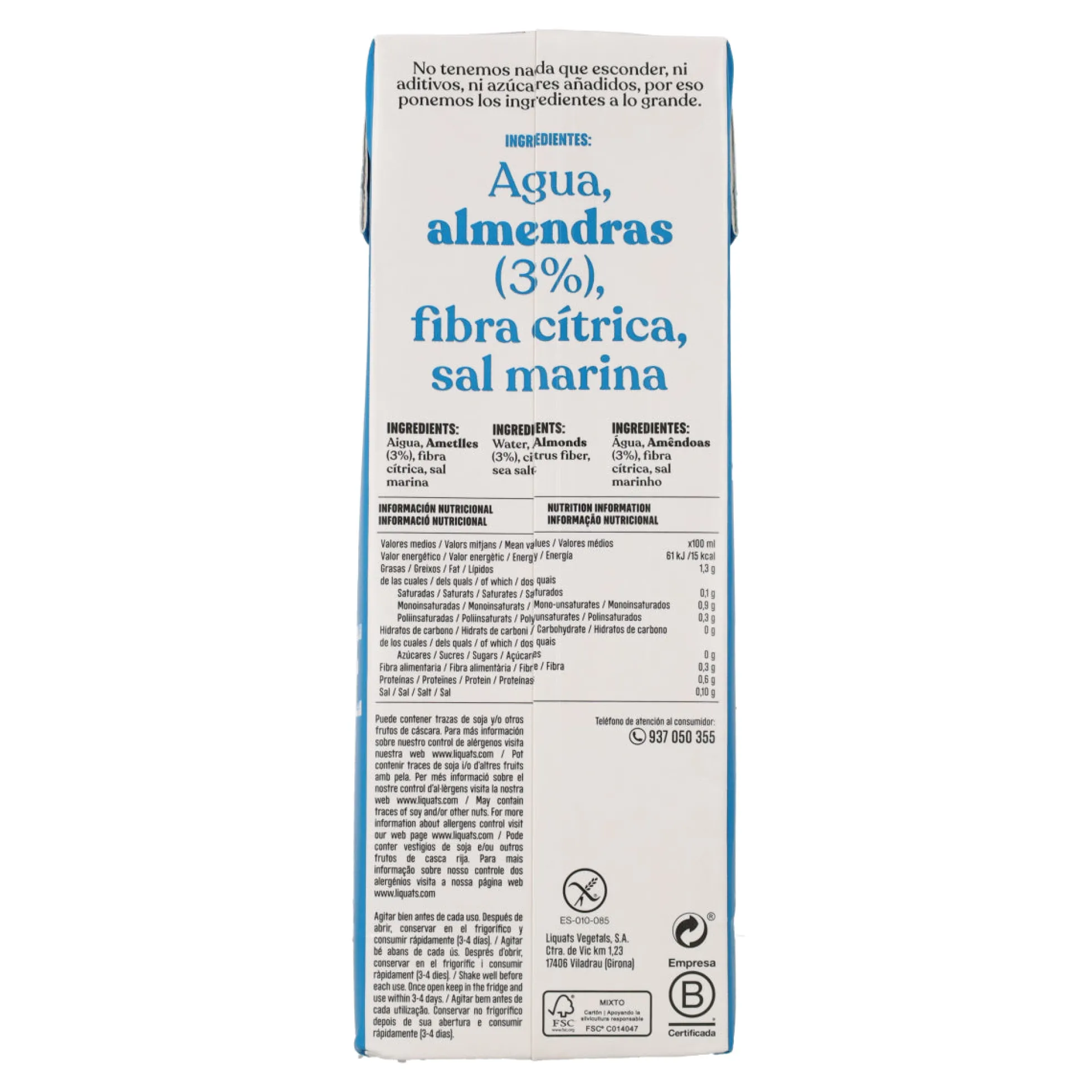Bebida de Almendras 0% Azúcar Yosoy 1L