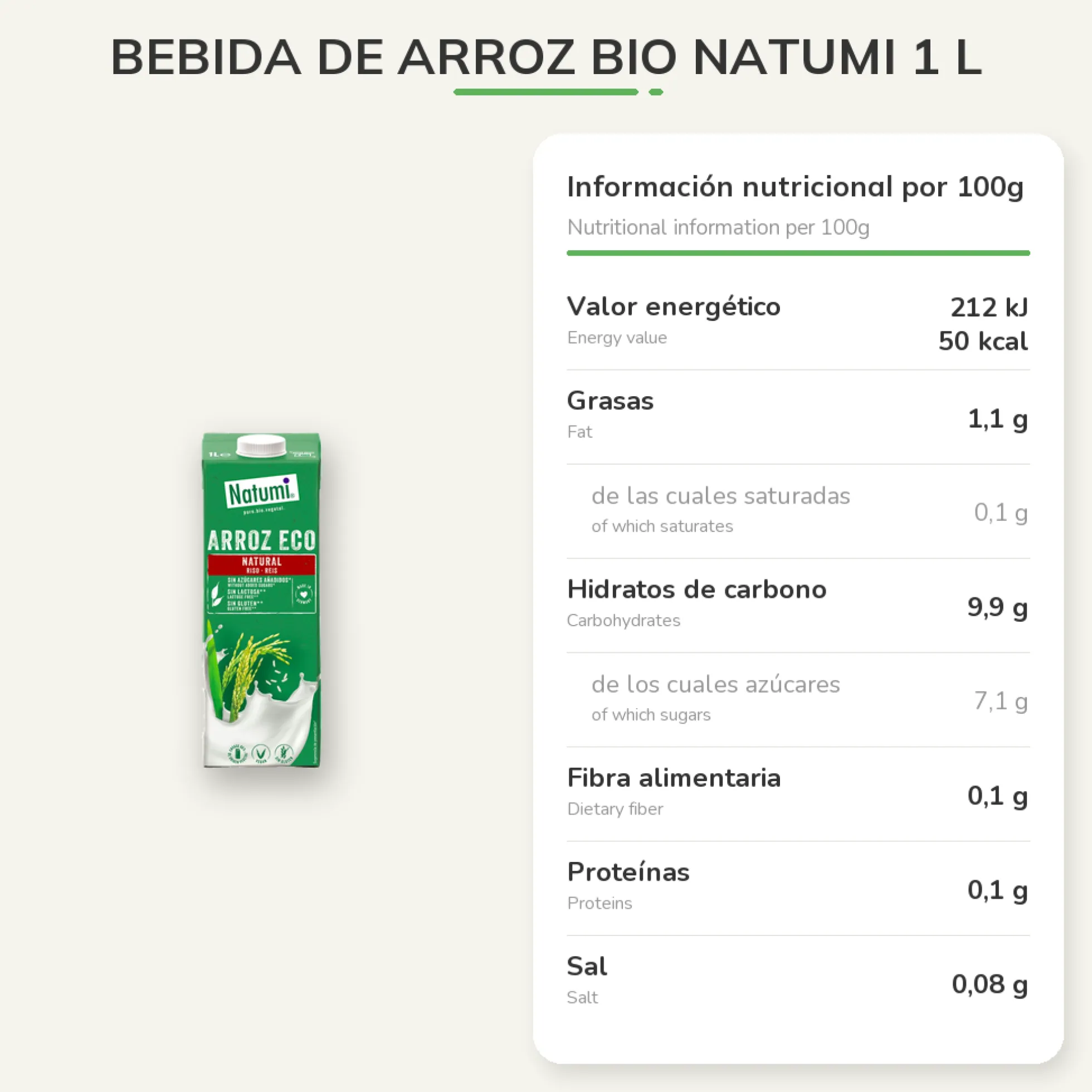 Bebida de Arroz BIO Natumi 1 L