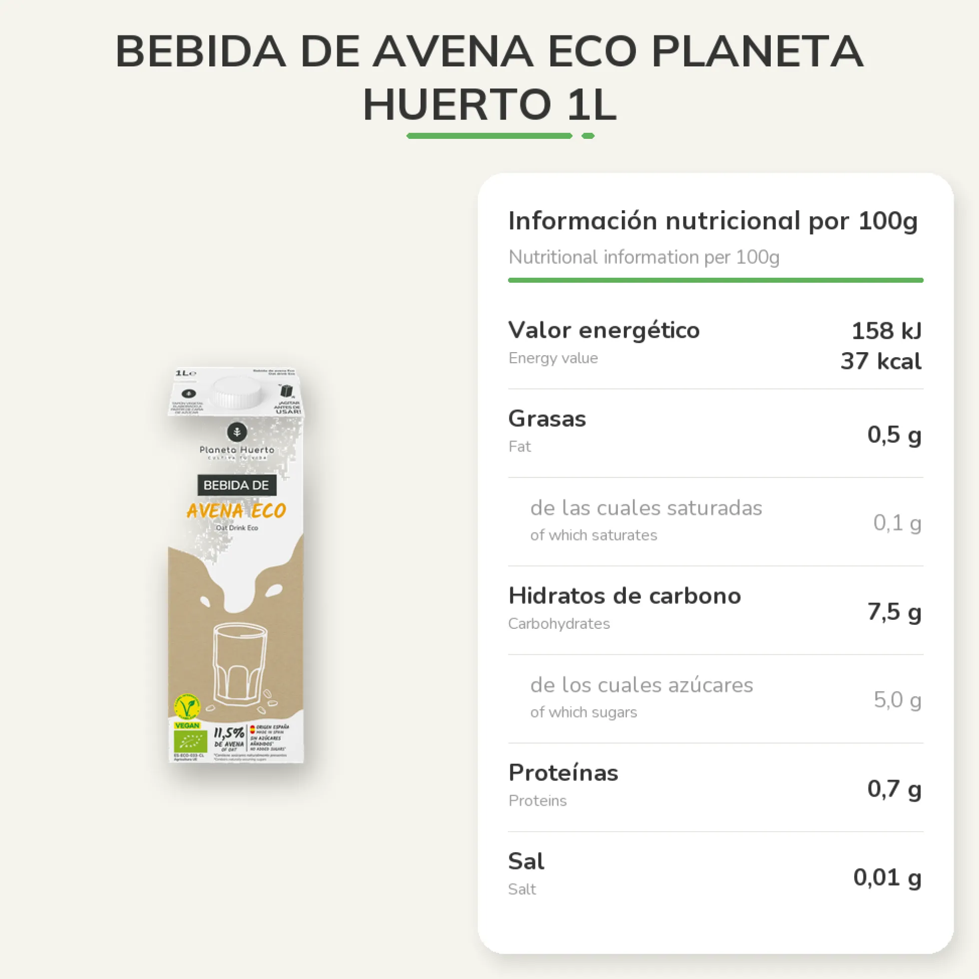 Bebida de Avena ECO Planeta Huerto 1L
