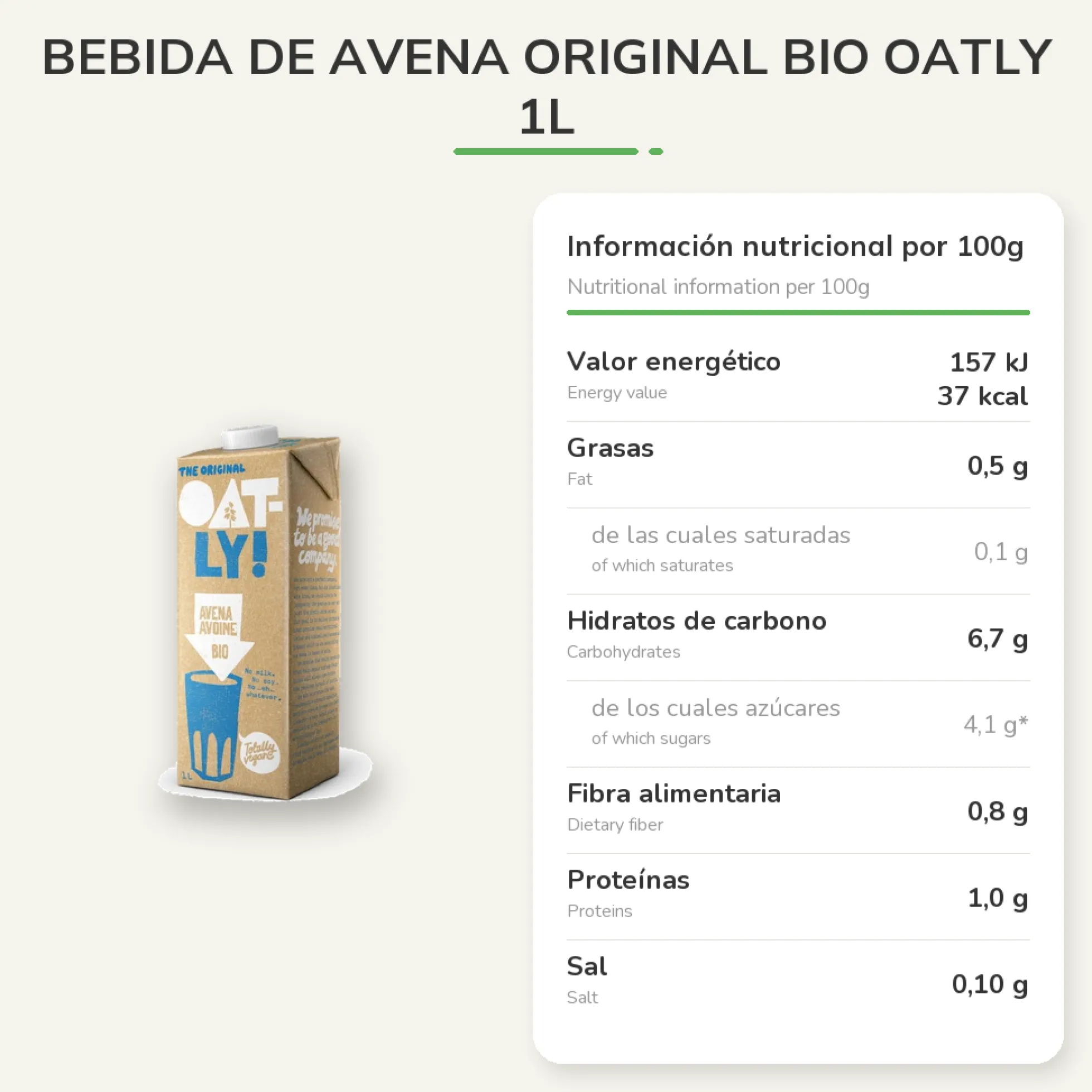 Bebida de Avena Original BIO Oatly 1L