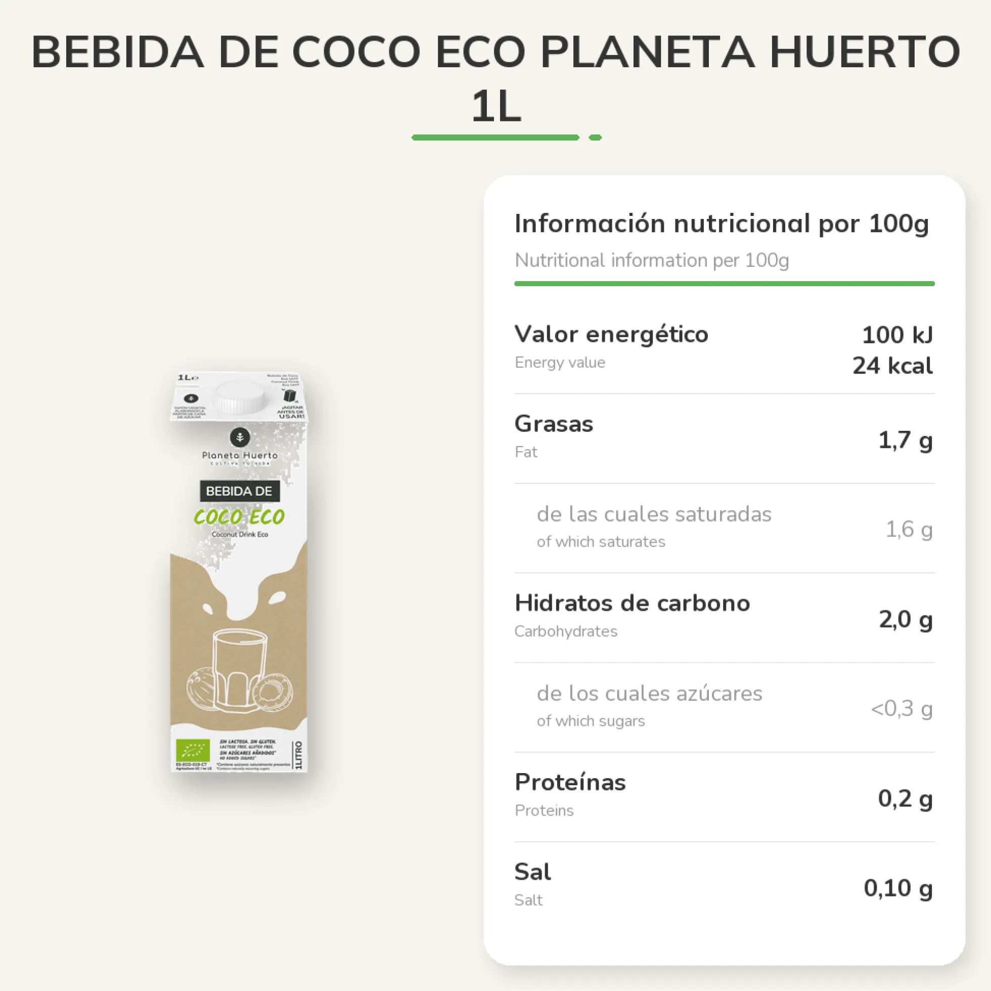 Bebida de Coco Eco Planeta Huerto 1L