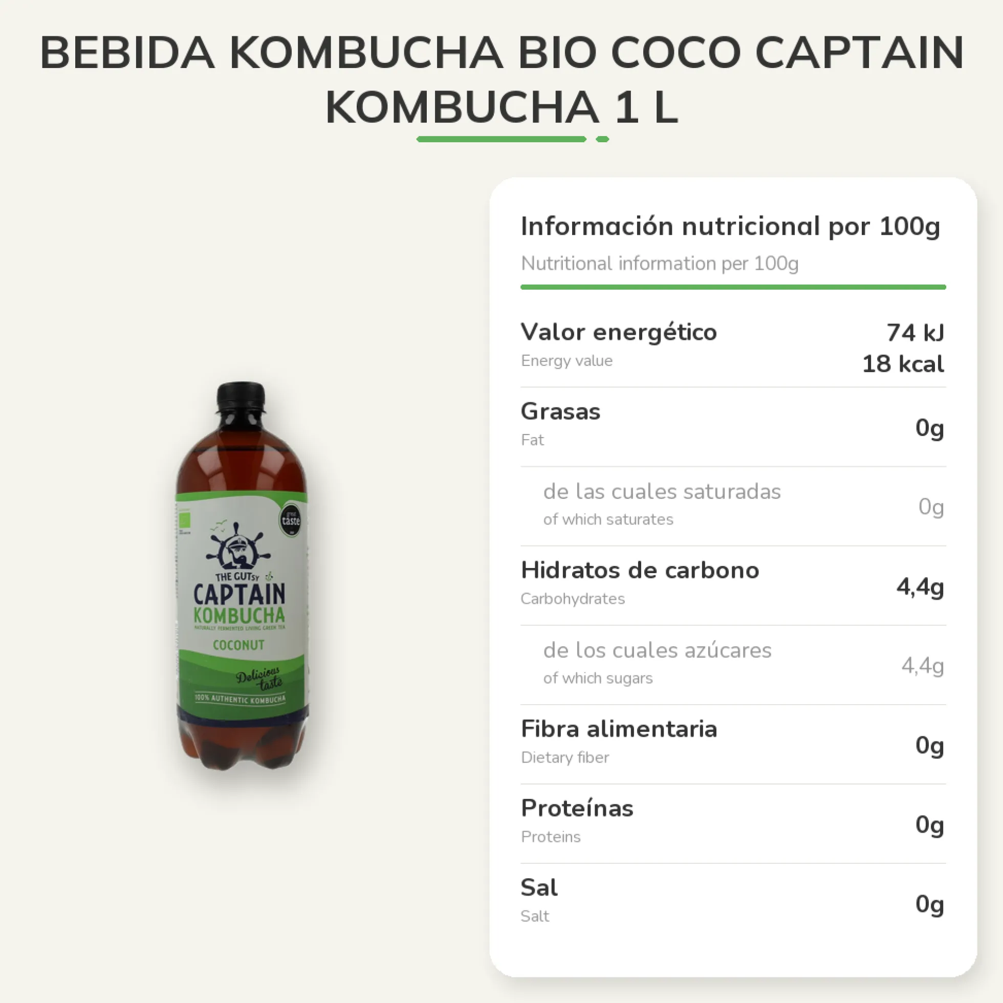 Bebida Kombucha BIO coco Captain Kombucha 1 L