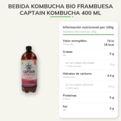 Bebida Kombucha BIO frambuesa Captain Kombucha 400 ml
