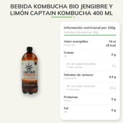 Bebida Kombucha BIO Jengibre y Limón Captain Kombucha 400 ml