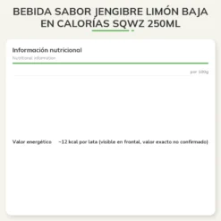 Bebida sabor jengibre limón baja en calorías SQWZ 250ml