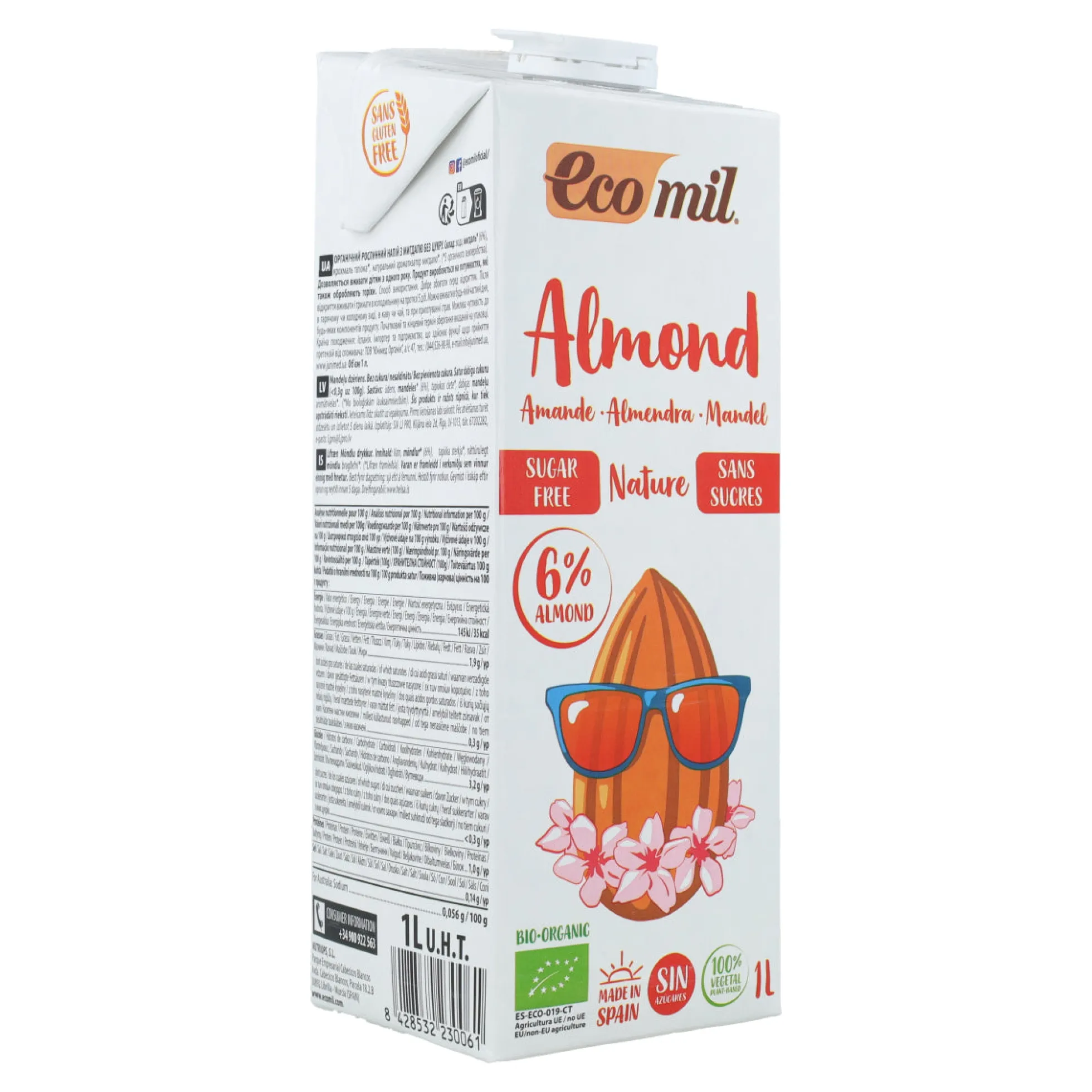Bebida Vegetal de Almendra Natural sin azúcar BIO Ecomil 1 L