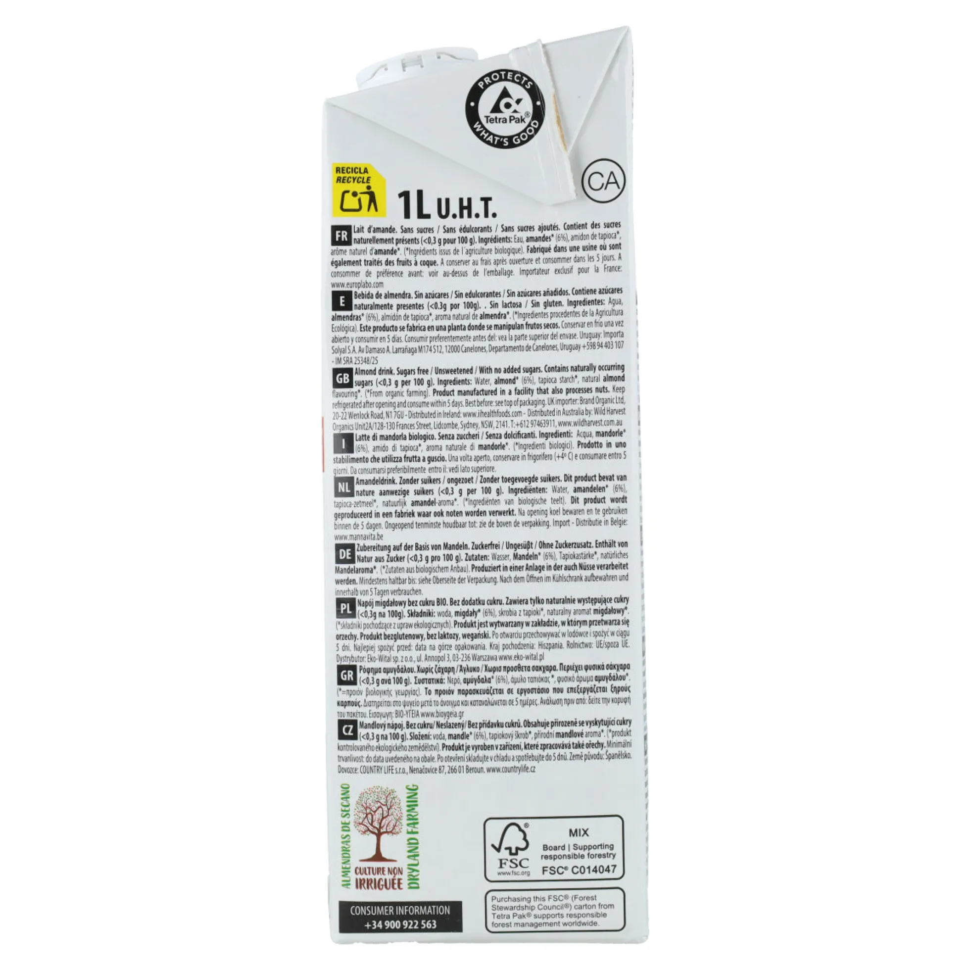 Bebida Vegetal de Almendra Natural sin azúcar BIO Ecomil 1 L