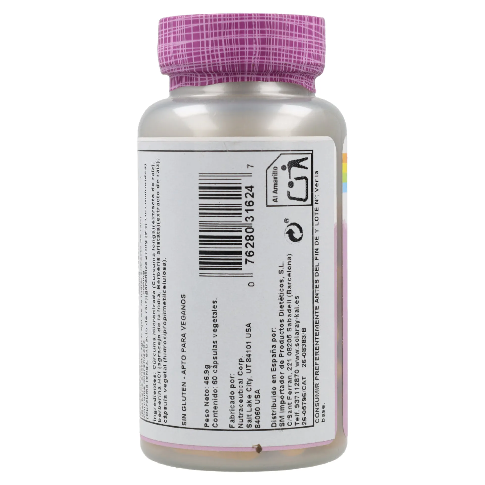 Berberine & Curcuma 600 Mg 60 Caps Solaray