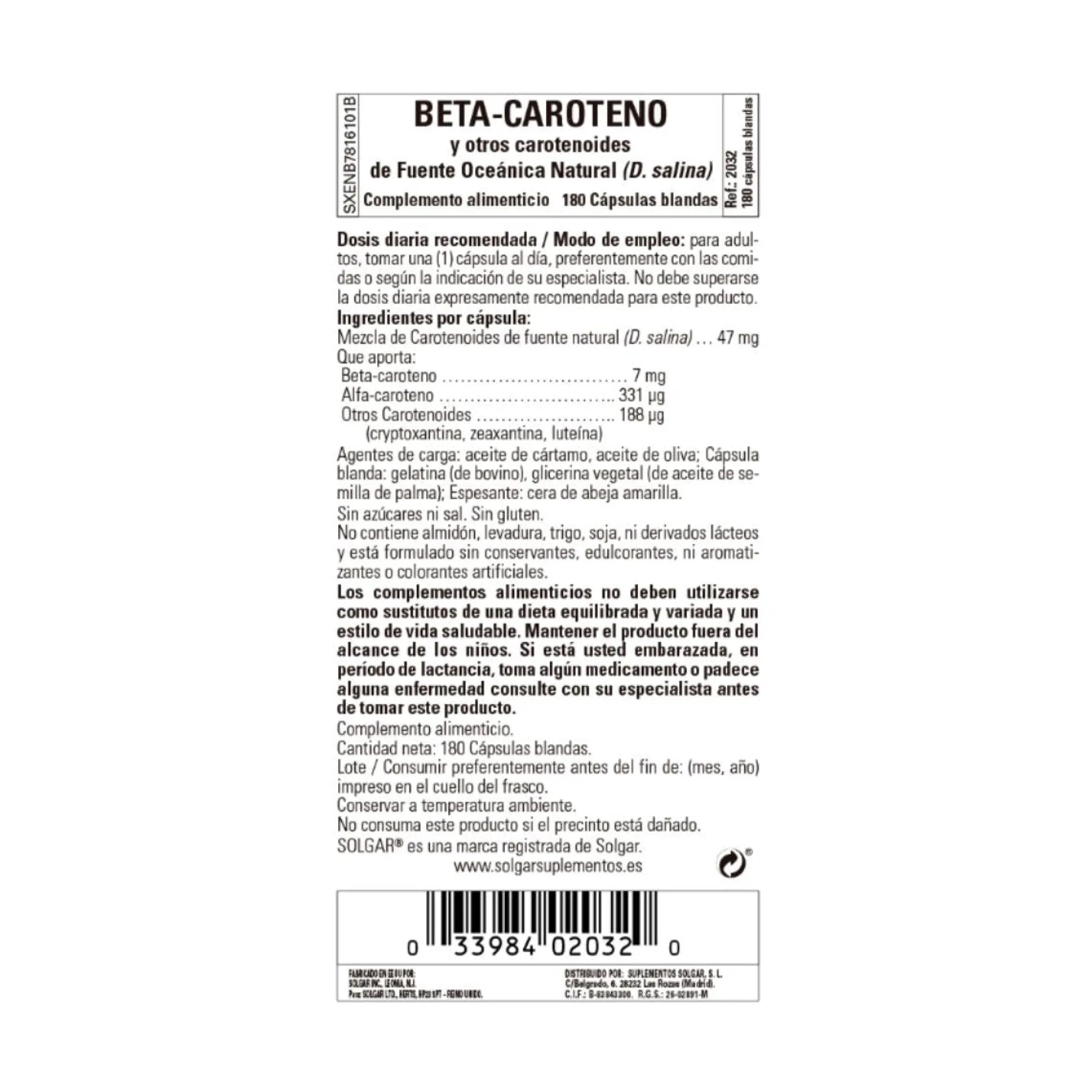 Betacaroteno Oceánico, 180 cápsulas de 7mg
