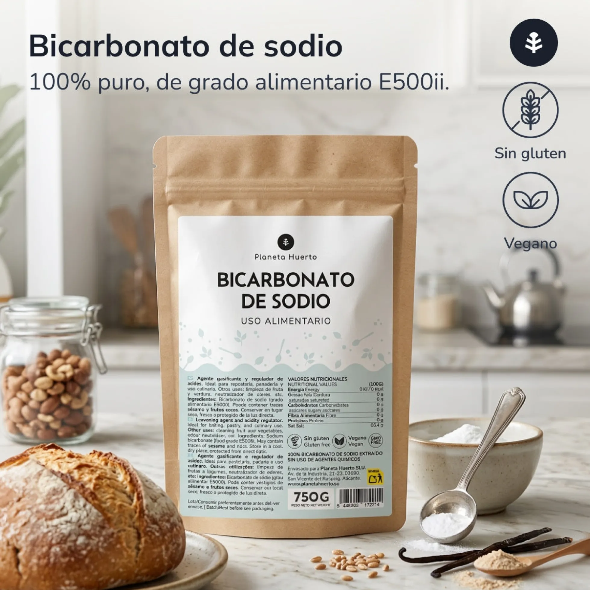 Bicarbonato de sodio alimentario Planeta Huerto 300 gr
