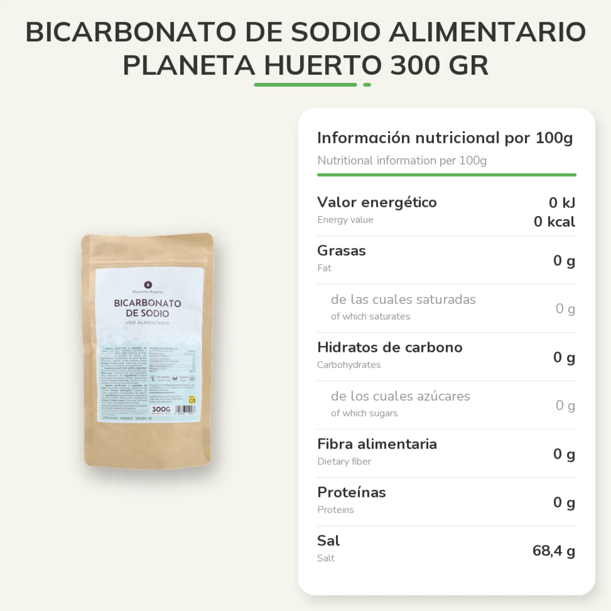 Bicarbonato de sodio alimentario Planeta Huerto 300 gr