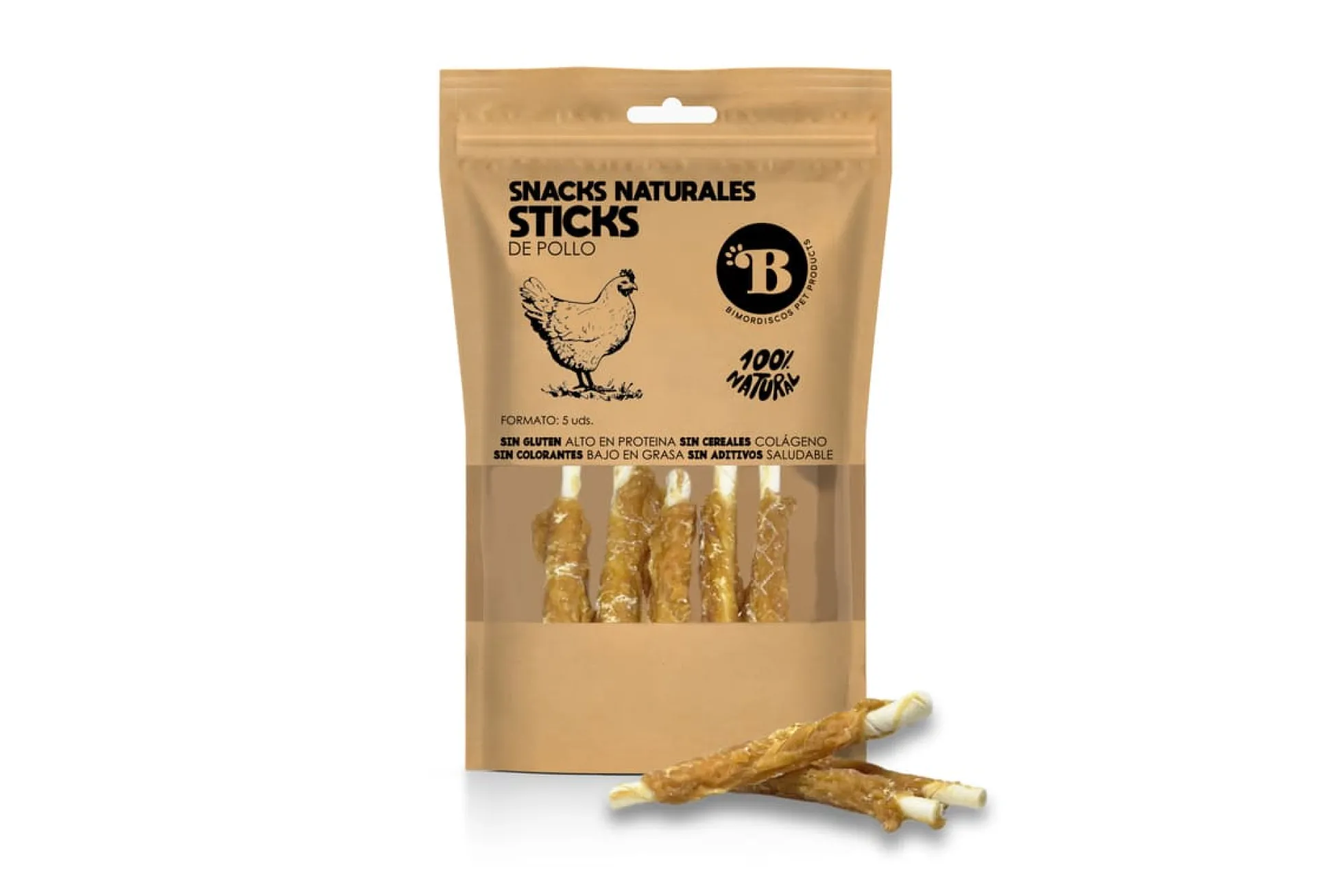 Bimordiscos Palitos De Piel De Ternera Enrollados Con Pollo Deshidratado. 15 Uds