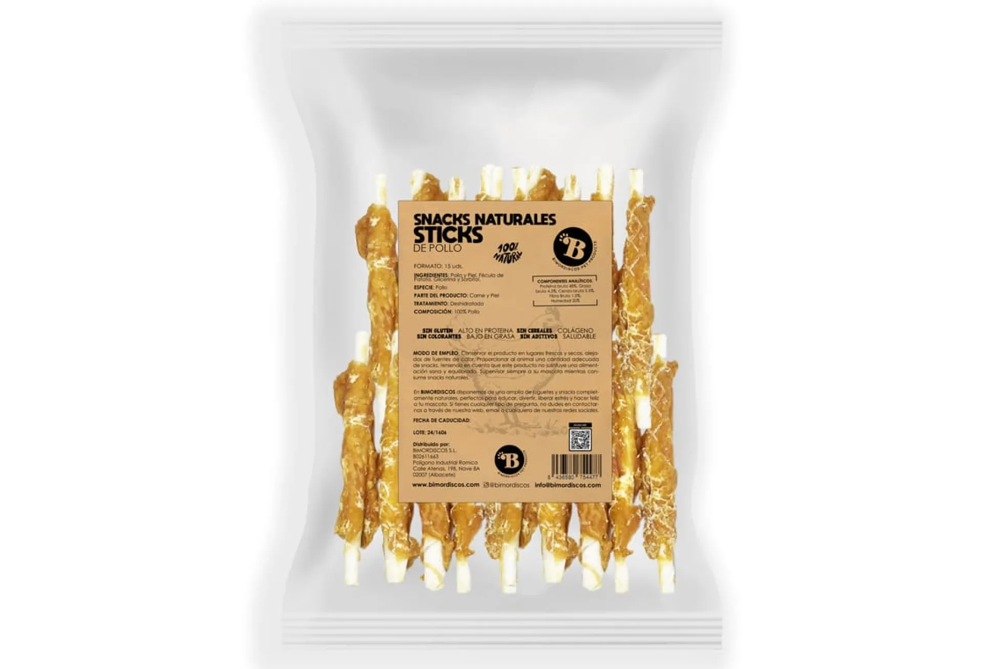 Bimordiscos Palitos De Piel De Ternera Enrollados Con Pollo Deshidratado. 15 Uds