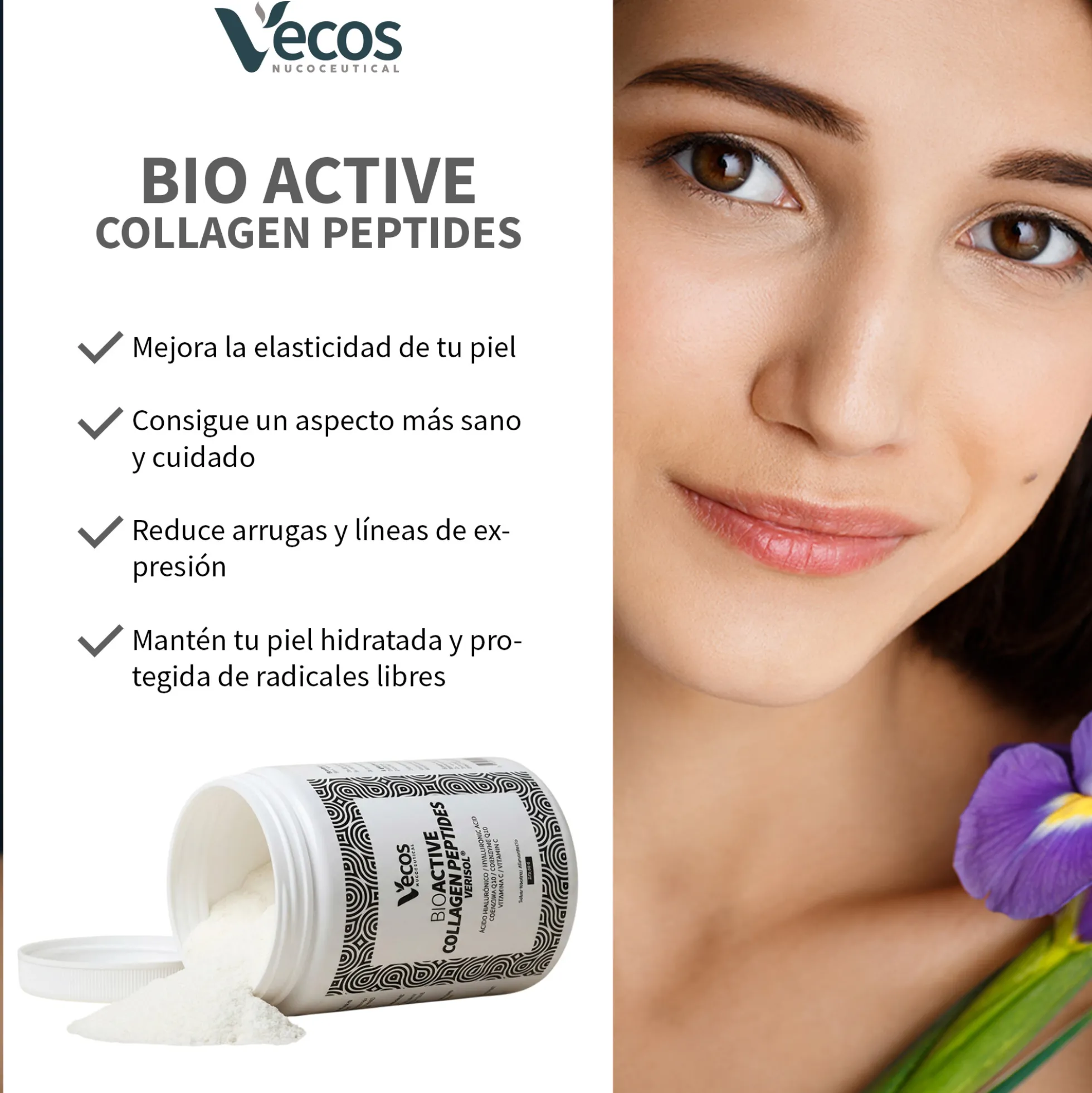 Bioactive Collagen Peptides Vecos 270 G | Colágeno Y Cuidado De La Piel | Verisol®, Ácido Hialurónico Y Coq10