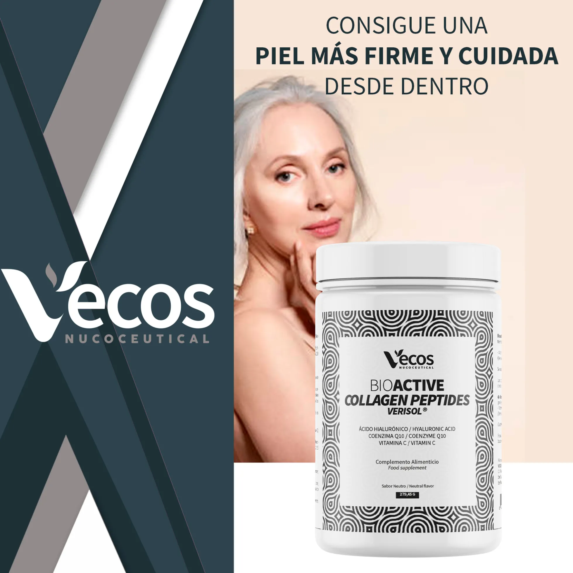 Bioactive Collagen Peptides Vecos 270 G | Colágeno Y Cuidado De La Piel | Verisol®, Ácido Hialurónico Y Coq10