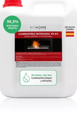 Bioetanol 99,5 % de Origen Vegetal MyHome 5 L | Para Chimeneas, Estufas y Quemadores | Combustión Limpia